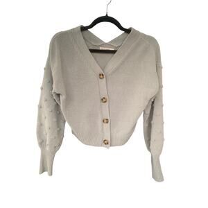 Moon & Madison Knit Cardigan Sweater - Button Front, Puff Sleeves, Size Small